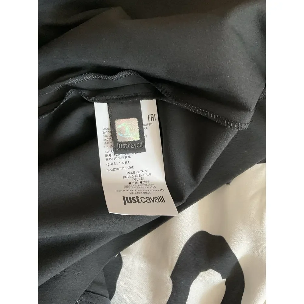 Just Cavalli NWT Asymmetric Colorblock Dress Black White Animal Print IT 42